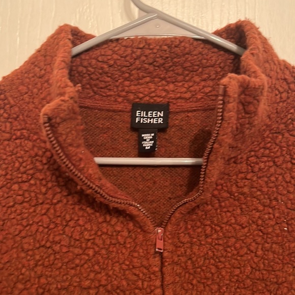 Eileen Fisher Teddy Burnt Orange Full Zip Collared Sweater Jacket Size Medium M - Picture 3 of 5